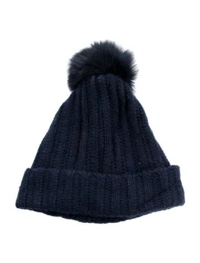 Pre-owned Saks Fifth Avenue Woven Beanie Hat In Blue
