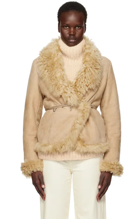 Saks Potts Beige Moss Shearling Jacket In Light Beige