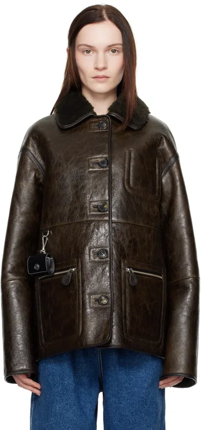 Saks Potts Brown Ada Reversible Leather Jacket In Distressed Brown
