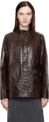 Saks Potts Black Baba Leather Jacket In Brown Croco