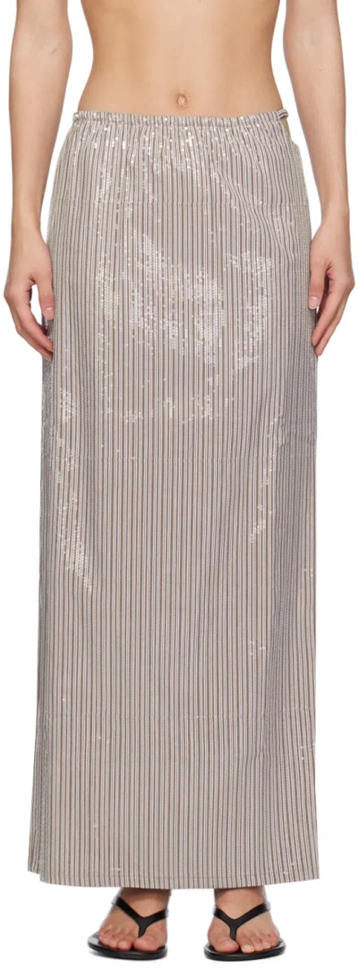 Saks Potts Brown Livia Maxi Skirt In Brown Stripe Sequin