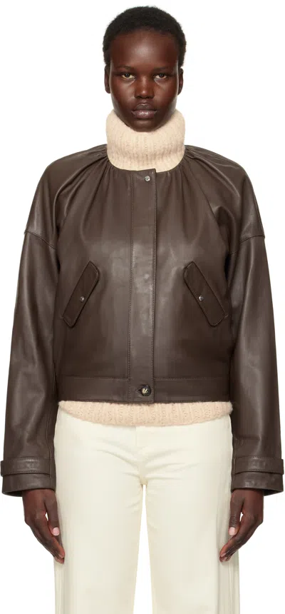 Saks Potts Brown Margreta Leather Jacket In Chestnut