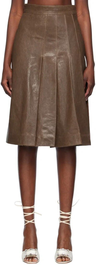 Saks Potts Brown Nicoline Leather Midi Skirt