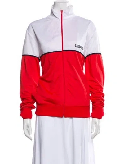 Pre-owned Saks Potts Colorblock Pattern Bomber Jacket In Red