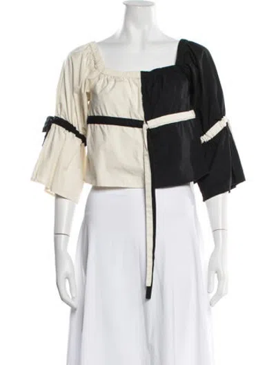 Pre-owned Saks Potts Colorblock Pattern Square Neckline Crop Top In White