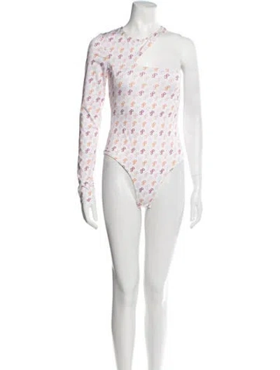 Pre-owned Saks Potts Floral Print Crew Neck Bodysuit W/ Tags In White