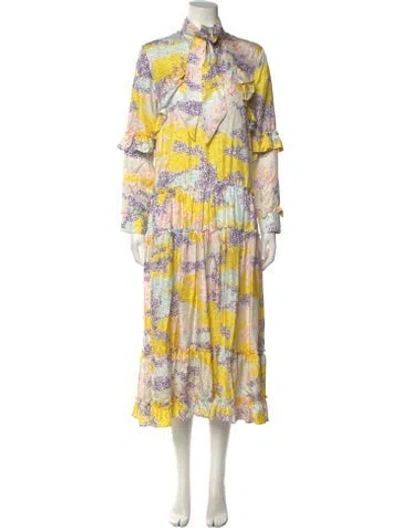Pre-owned Saks Potts Floral Print Long Dress In White