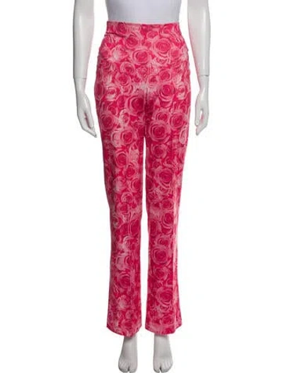 Pre-owned Saks Potts Floral Print Straight Leg Pants In Pink