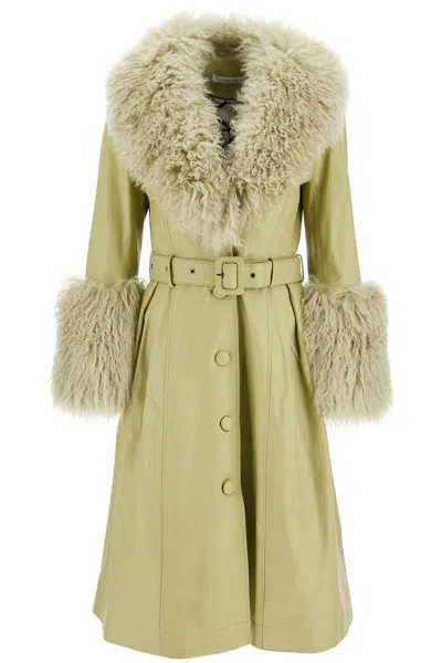 SAKS POTTS FOXY LEATHER AND SHEARLING LONG COAT