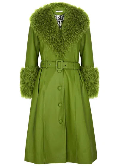 Saks Potts Foxy Shearling-trimmed Leather Coat In Green