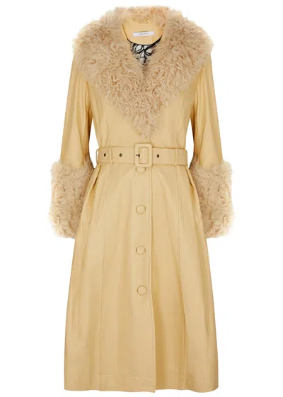 Saks Potts Foxy Shearling-trimmed Leather Coat In Neutral