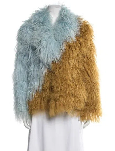 Pre-owned Saks Potts Fur Colorblock Pattern Faux Fur Jacket In Blue