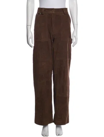 Pre-owned Saks Potts Goat Leather Straight Leg Pants In Brown