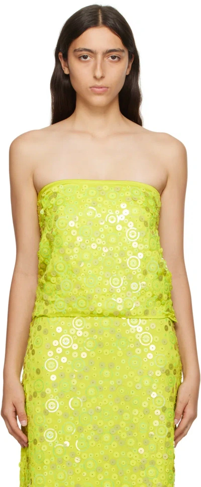 Saks Potts Farra Tie-back Sequinned Satin Top In Neon Green Sequin