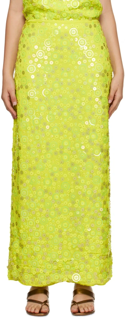 Saks Potts Lynn Back-slit Sequinned Satin Skirt In Neon Green Sequin