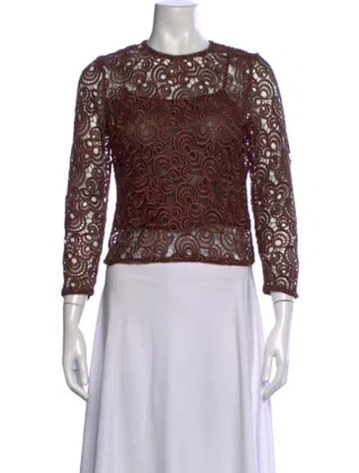 Pre-owned Saks Potts Lace Pattern Crew Neck Top In Brown