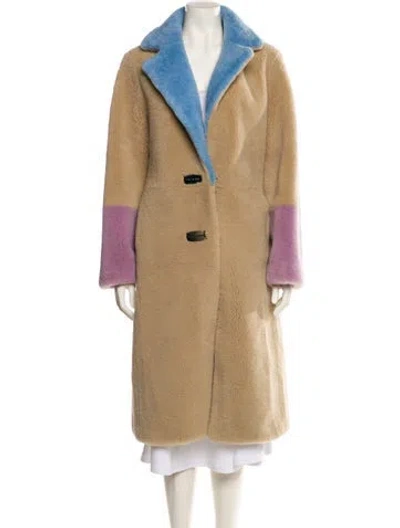 Pre-owned Saks Potts Lamb Fur Colorblock Pattern Fur Coat In Neutral