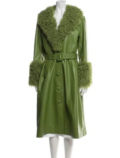 Pre-owned Saks Potts Lamb Leather Faux Fur Coat In Green