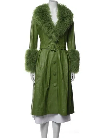 Pre-owned Saks Potts Lamb Leather Faux Fur Coat In Green