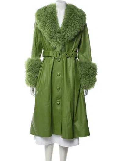Pre-owned Saks Potts Lamb Leather Faux Fur Coat In Green
