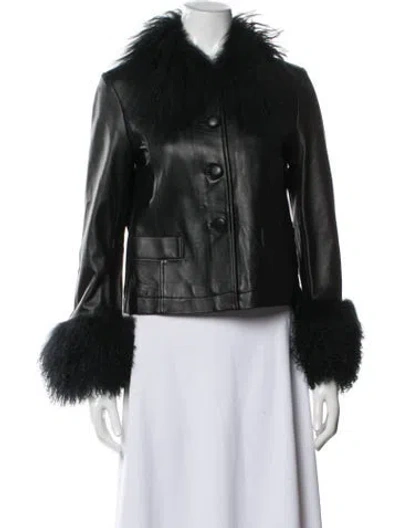 Pre-owned Saks Potts Lamb Leather Fur Jacket In Green