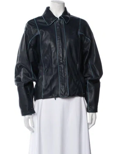 Pre-owned Saks Potts Lamb Leather Jacket In Blue