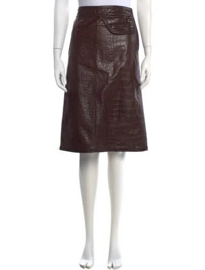 Pre-owned Saks Potts Lamb Leather Midi Length Skirt In Brown
