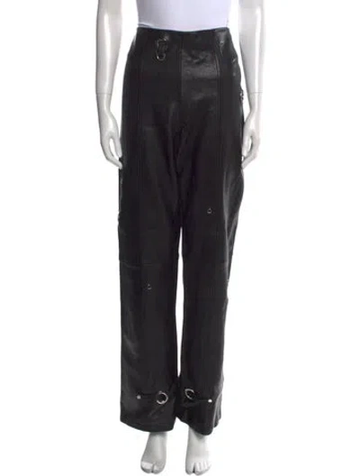 Pre-owned Saks Potts Lamb Leather Wide Leg Pants In Black