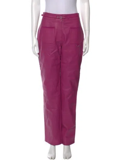 Pre-owned Saks Potts Lamb Leather Wide Leg Pants In Pink
