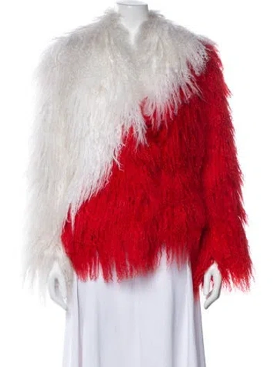 Pre-owned Saks Potts Lambswool Faux Fur Jacket In Red