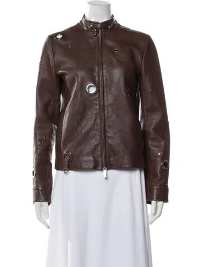 Pre-owned Saks Potts Leather Biker Jacket In Brown