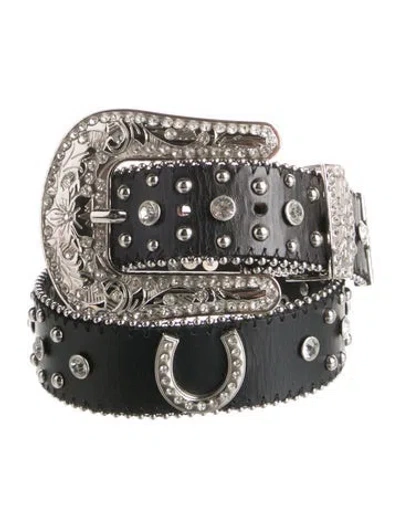 Pre-owned Saks Potts Leather Crystal Embellishments Waist Belt In Black