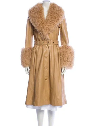 Pre-owned Saks Potts Leather Faux Fur Coat In Neutral