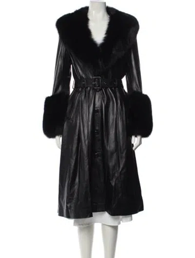 Pre-owned Saks Potts Leather Fur Coat In Black