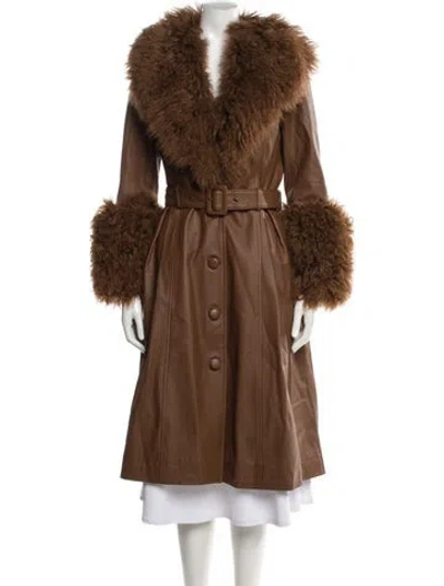 Pre-owned Saks Potts Leather Fur Coat In Brown