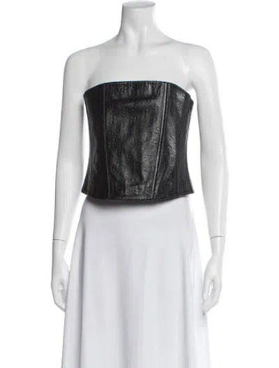 Pre-owned Saks Potts Leather Patterned Top In Black