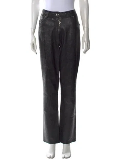 Pre-owned Saks Potts Leather Straight Leg Pants In Black