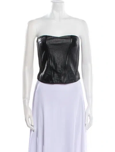 Pre-owned Saks Potts Leather Strapless Crop Top In Black