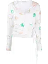 Saks Potts White Printed Jersey Wrap Top In White