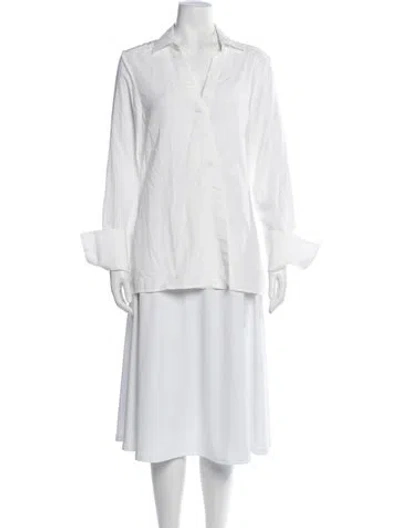 Pre-owned Saks Potts Long Sleeve Button-up Top In White