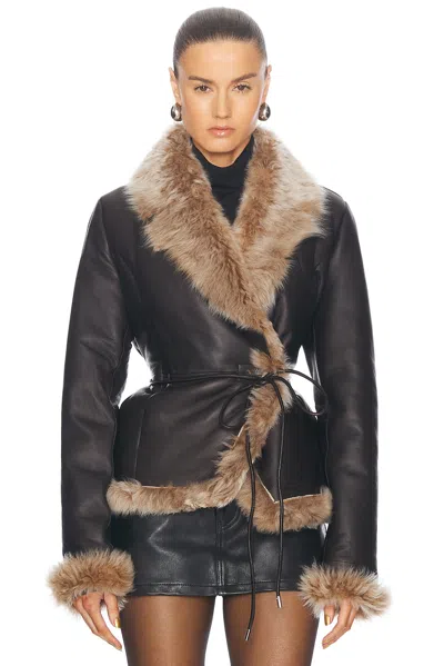 Saks Potts Moss Genuine Shearling Coat In Brown/light Brown