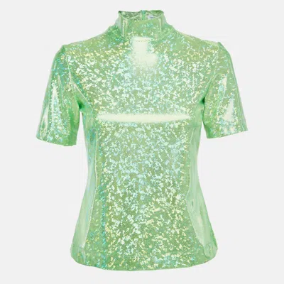 Saks Potts Poison Green Foil Print Jersey Cut-out Top In Black