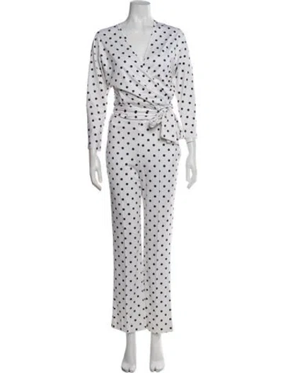 Pre-owned Saks Potts Polka Dot Print Ruffle Embellishment Pant Set In White