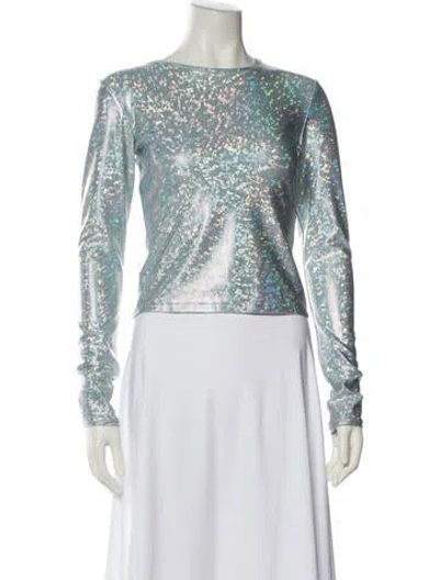 Pre-owned Saks Potts Printed Bateau Neckline Crop Top In Metallic/silver