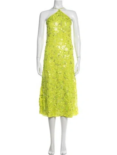 Pre-owned Saks Potts Printed Midi Length Dress In Green