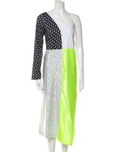 Pre-owned Saks Potts Printed Midi Length Dress In White