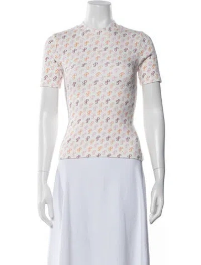 Pre-owned Saks Potts Printed Mock Neck Top In White