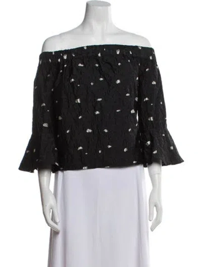 Pre-owned Saks Potts Printed Off-the-shoulder Crop Top In Black