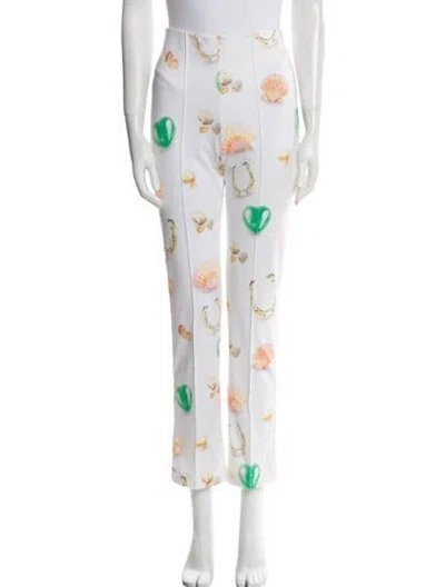 Pre-owned Saks Potts Printed Straight Leg Pants In White