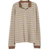 Saks Potts Serena Stripe Long Sleeve Polo In Brown Shadow Stripe